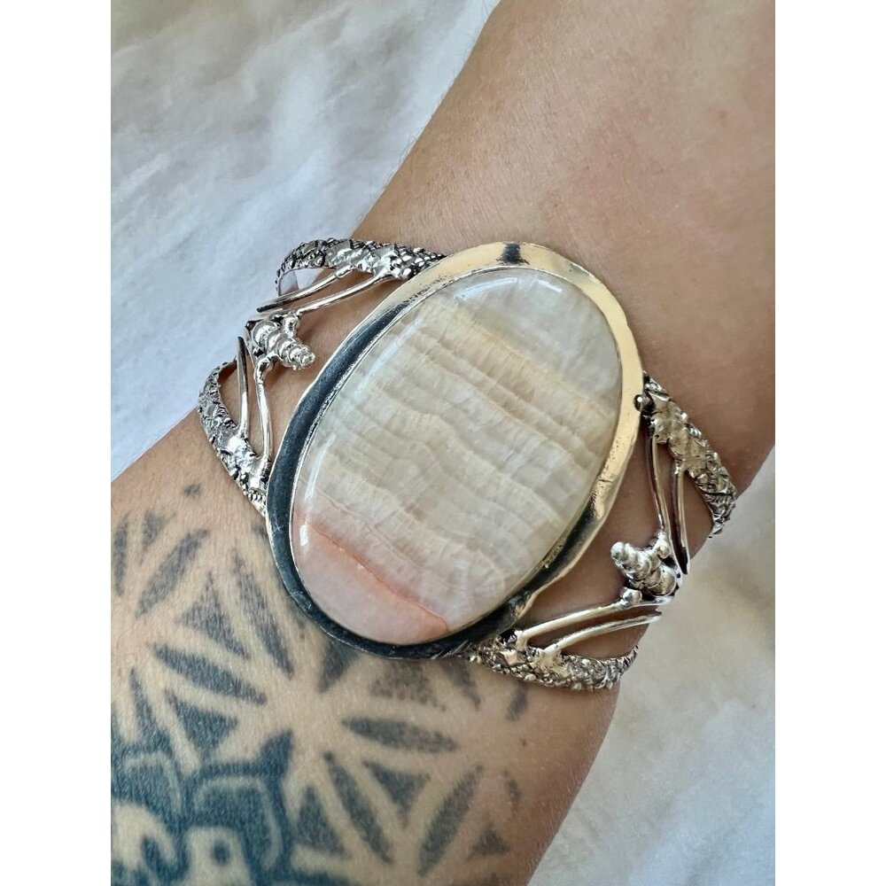 925 Nurturing Peach Calcite Cuff Bracelet - Picture 2 of 12